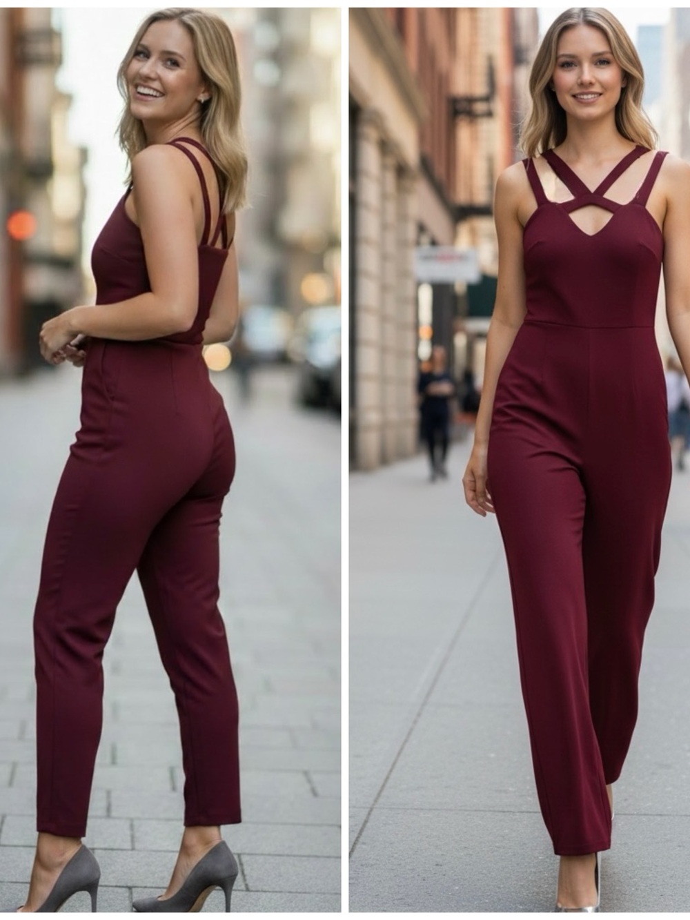 Express Sleeveless Crisscross Burgundy Jumpsuit